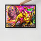 The Iconic Duo: Benjamin Franklin and the Bull of Wall Street Framed Canvas - KingKanvas