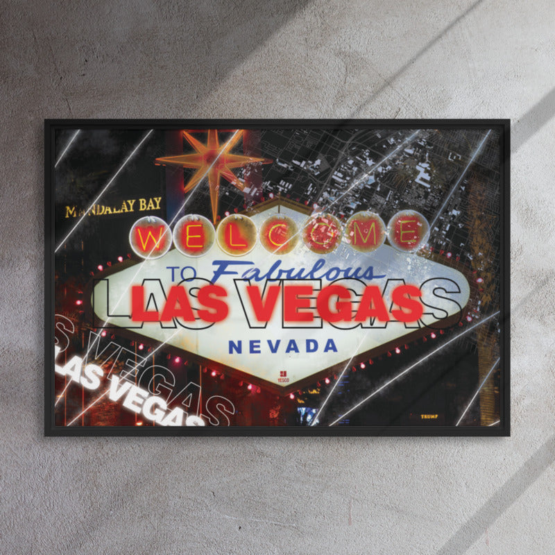Framed Las Vegas Wall Art - Welcome to Las Vegas Sign Decor - Sin City Tourist Gift - KingKanvas