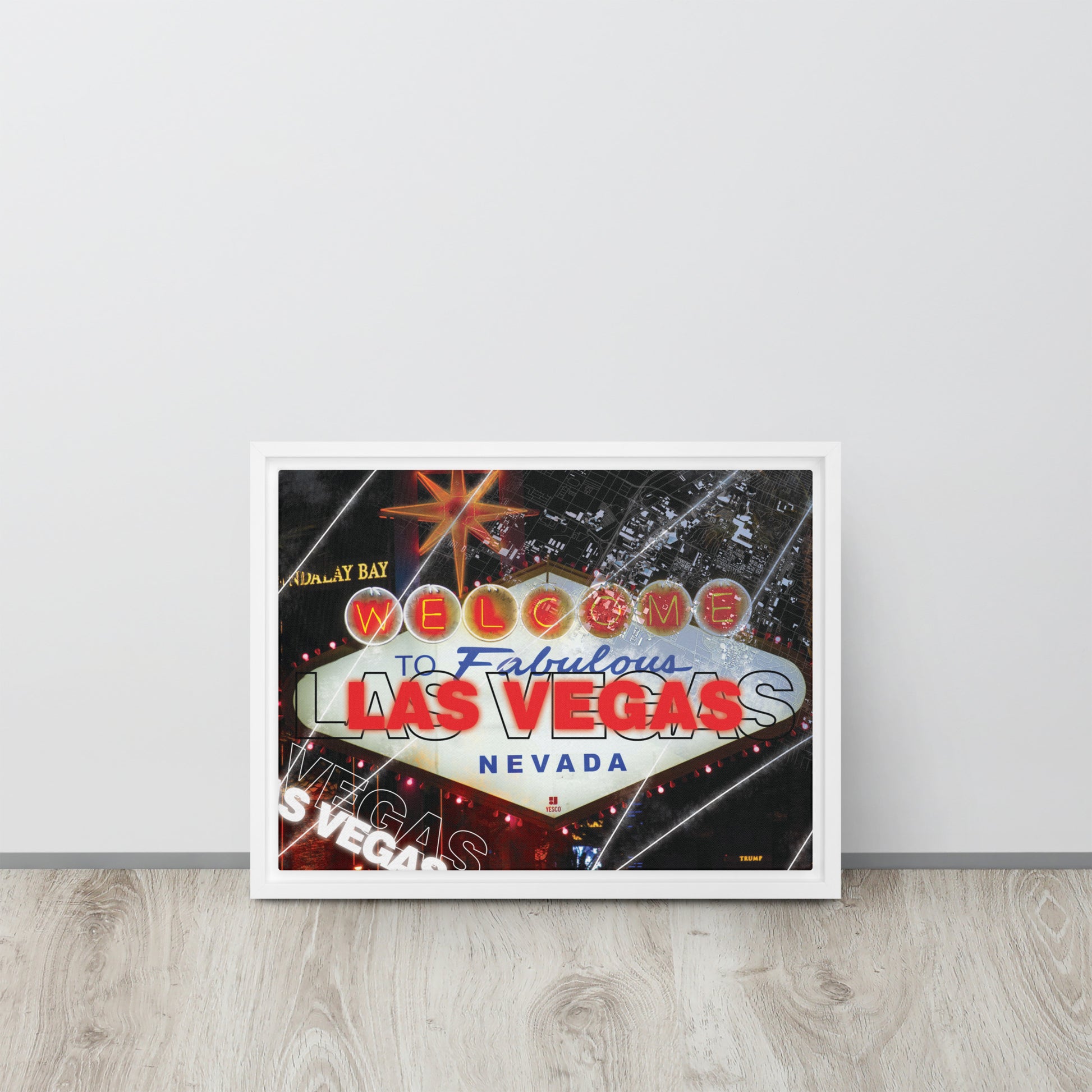 Framed Las Vegas Wall Art - Welcome to Las Vegas Sign Decor - Sin City Tourist Gift - KingKanvas