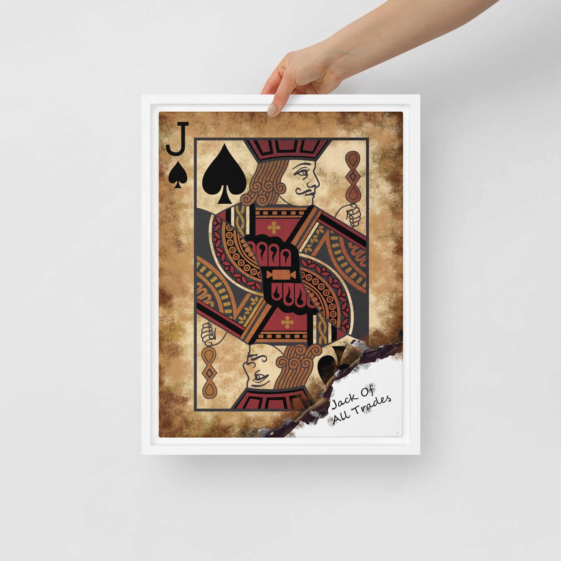 Framed Wall Canvas Art: Jack of All Trades Card - Jack of Spades - KingKanvas