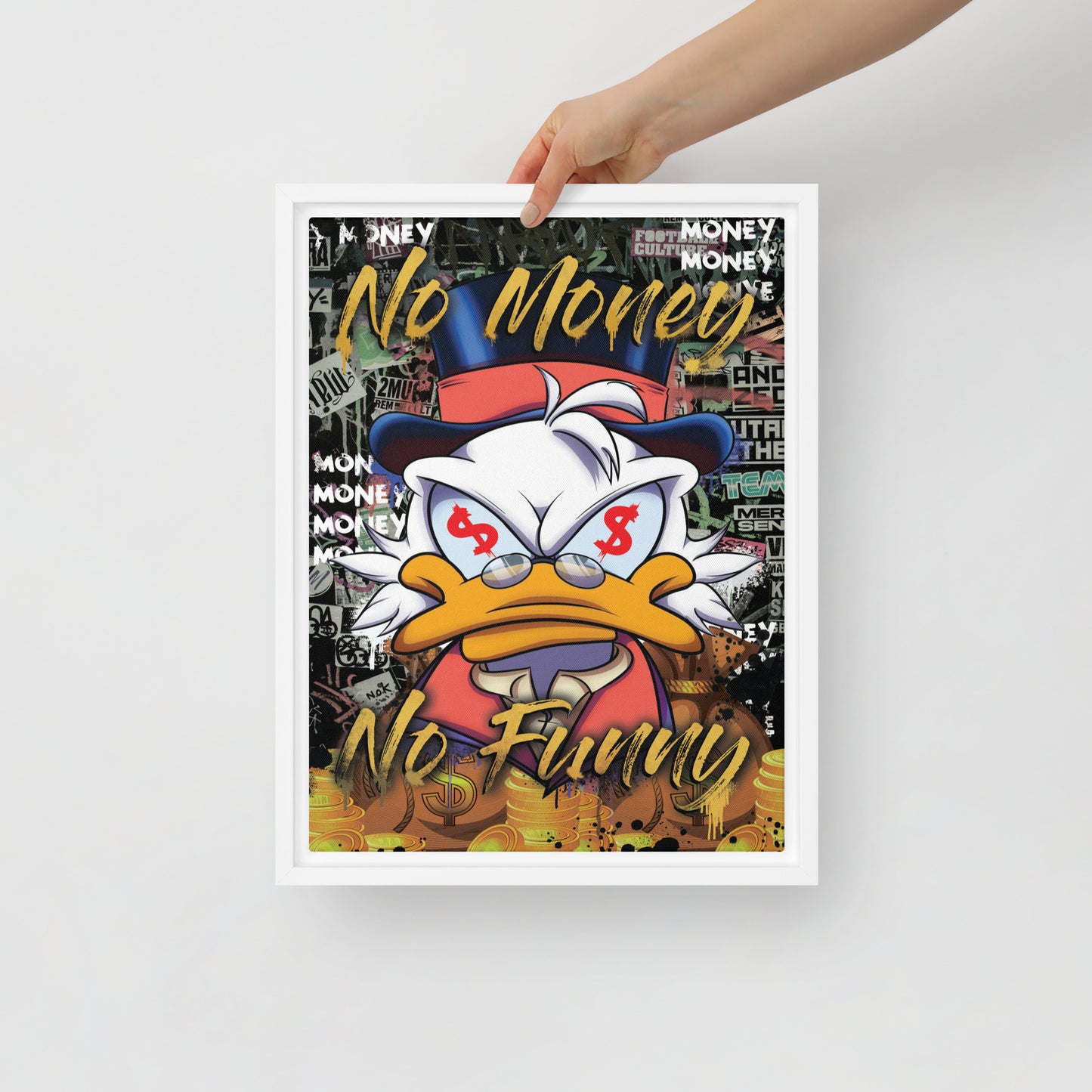 Scrooge McDuck: 'No Money No Funny' - Cool Framed Wall Canvas - KingKanvas