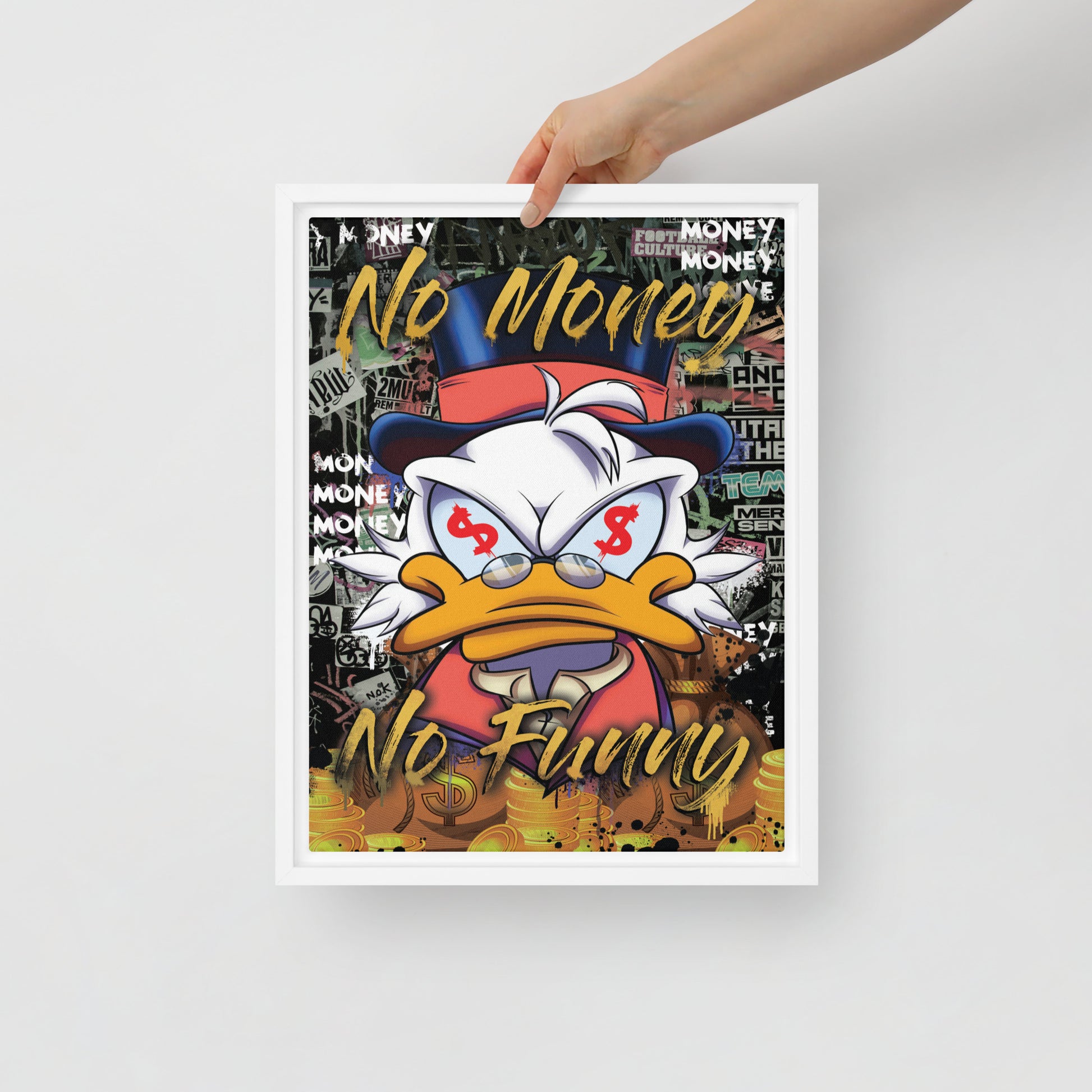 Scrooge McDuck: 'No Money No Funny' - Cool Framed Wall Canvas - KingKanvas