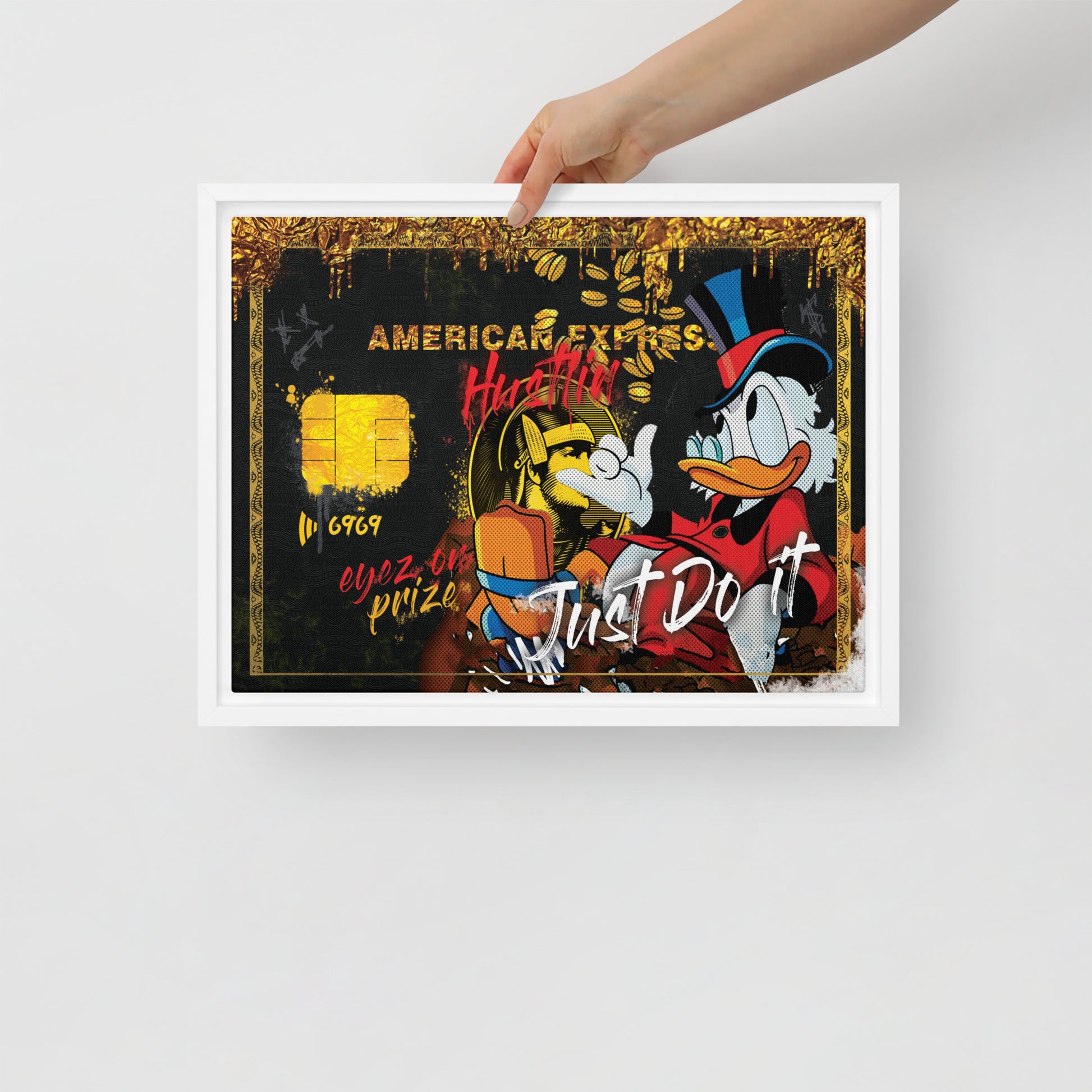 Framed Wall Canvas - American Express Card with Scrooge McDuck - Hustling, Eyes on the Prize, Just Do It - KingKanvas
