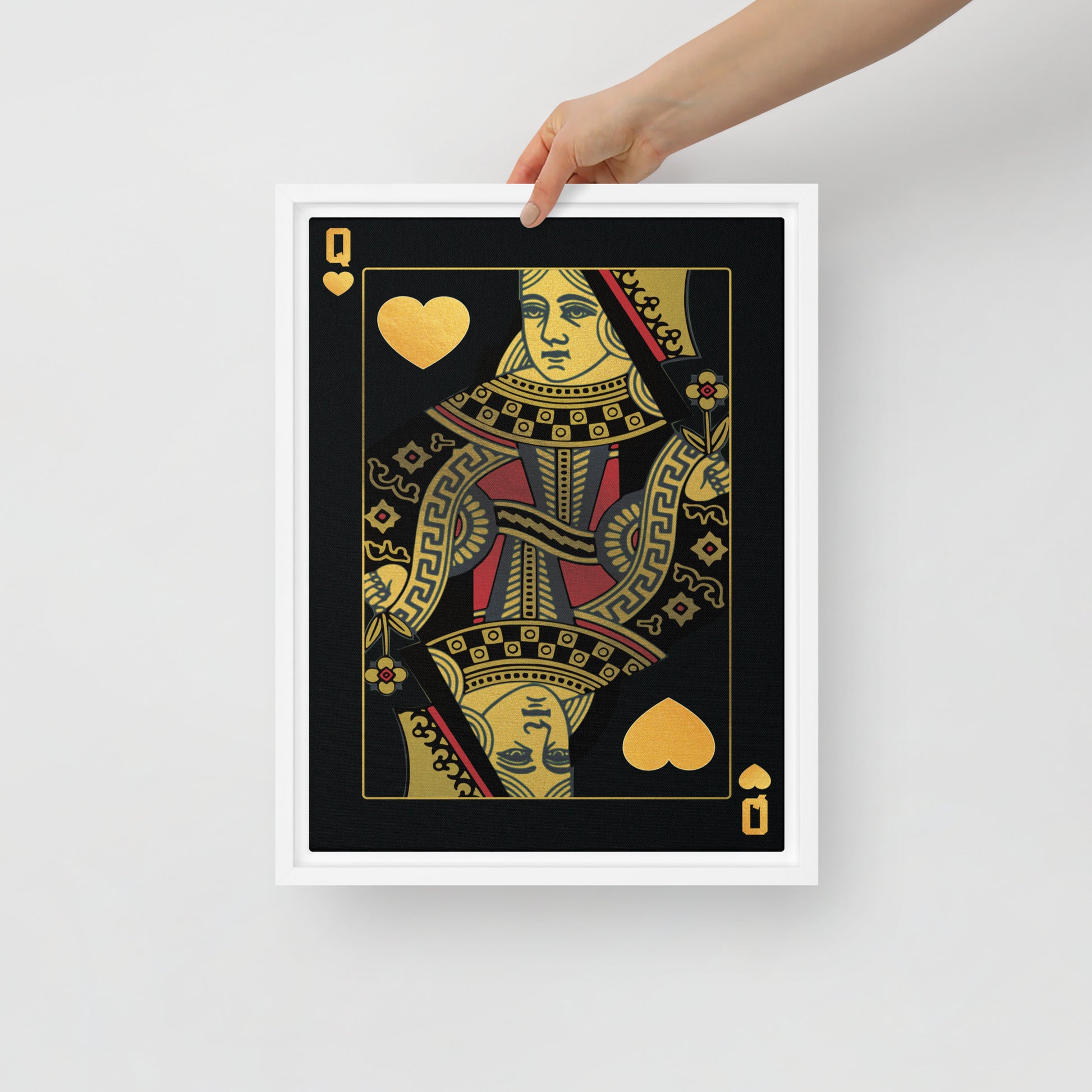 Luxury Black and Gold Queen Playing Card Framed Wall Canvas - KingKanvas
