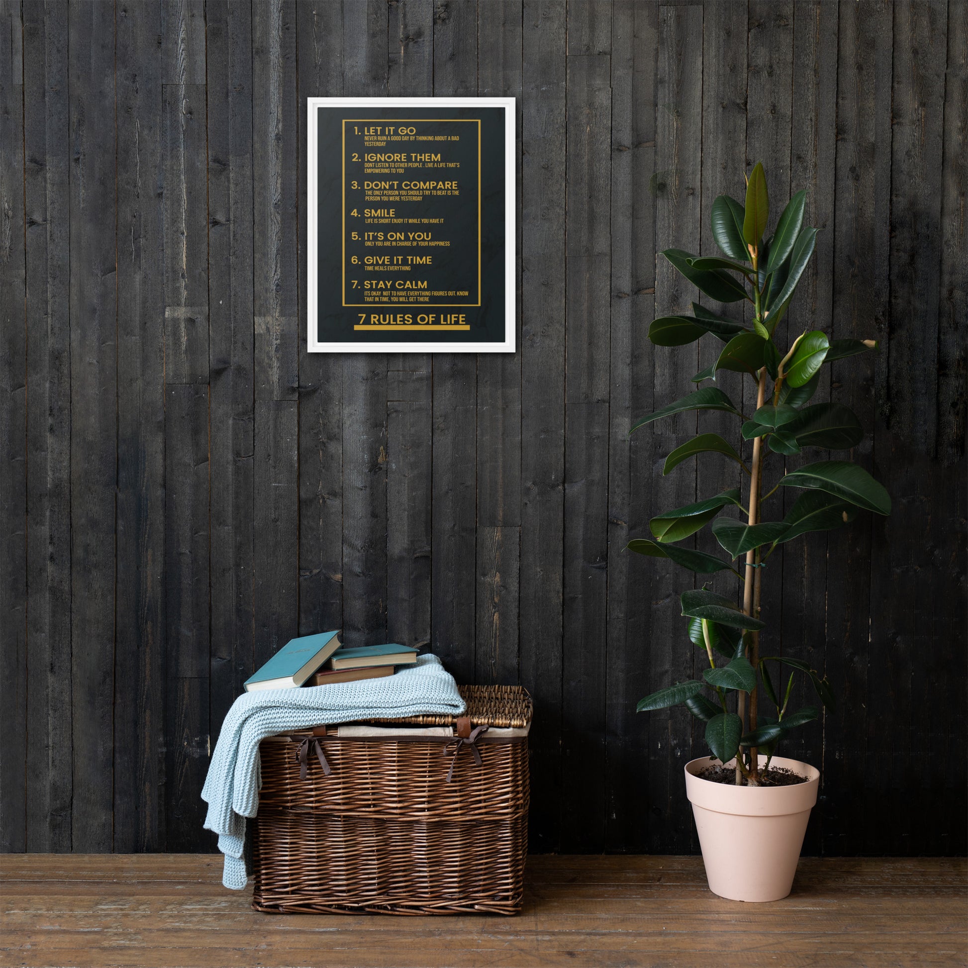 Motivational Framed Wall Canvas with 7 Rules of Life - Live Positive - Inspiring Quotes - KingKanvas