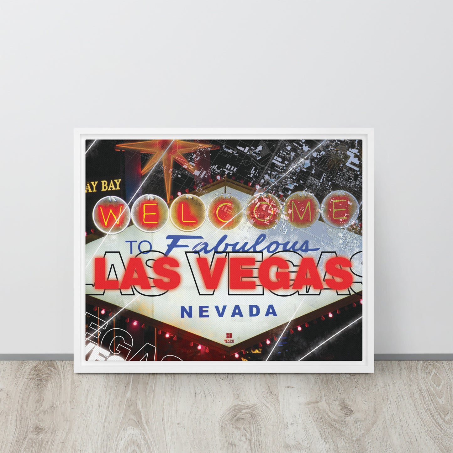 Framed Las Vegas Wall Art - Welcome to Las Vegas Sign Decor - Sin City Tourist Gift - KingKanvas
