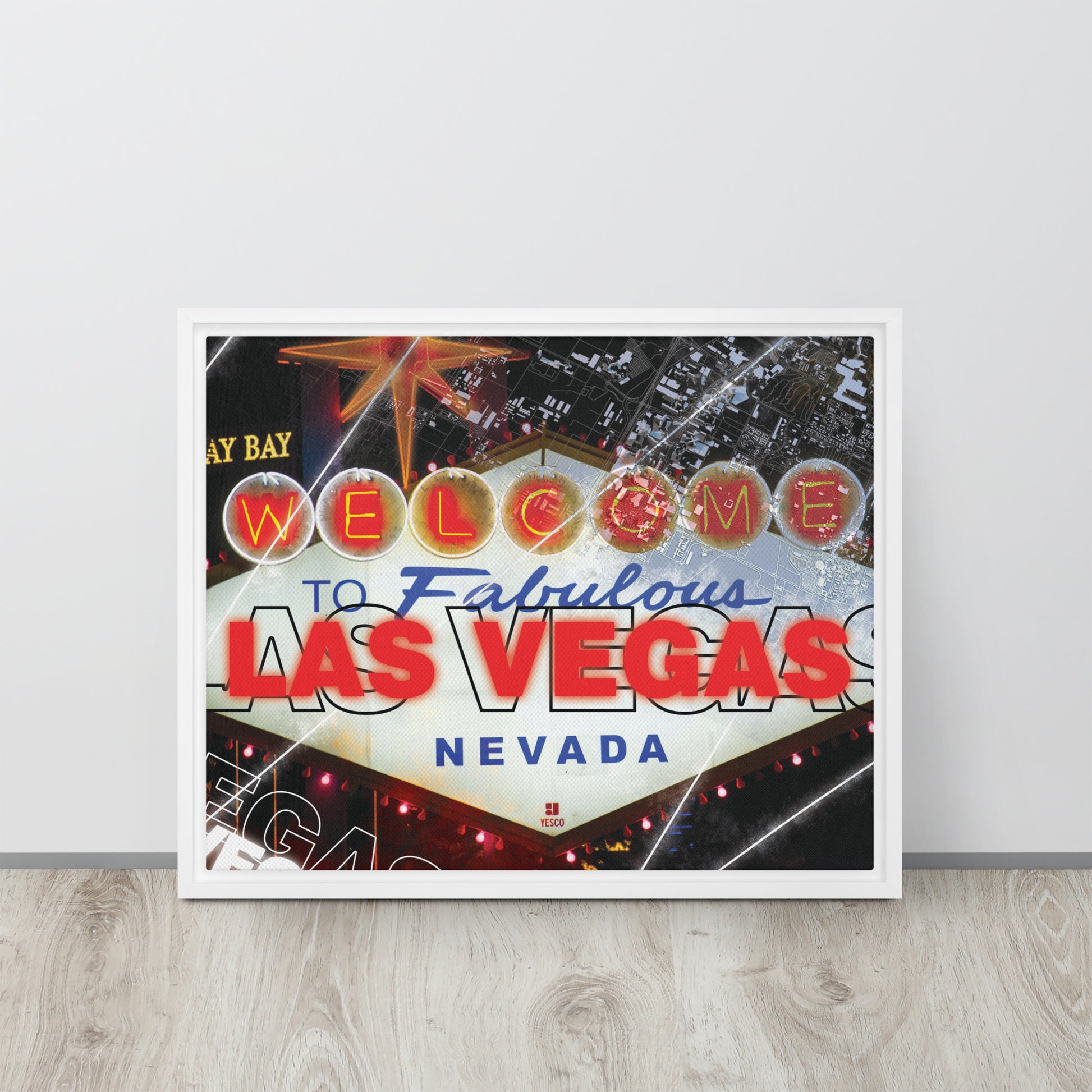 Framed Las Vegas Wall Art - Welcome to Las Vegas Sign Decor - Sin City Tourist Gift - KingKanvas