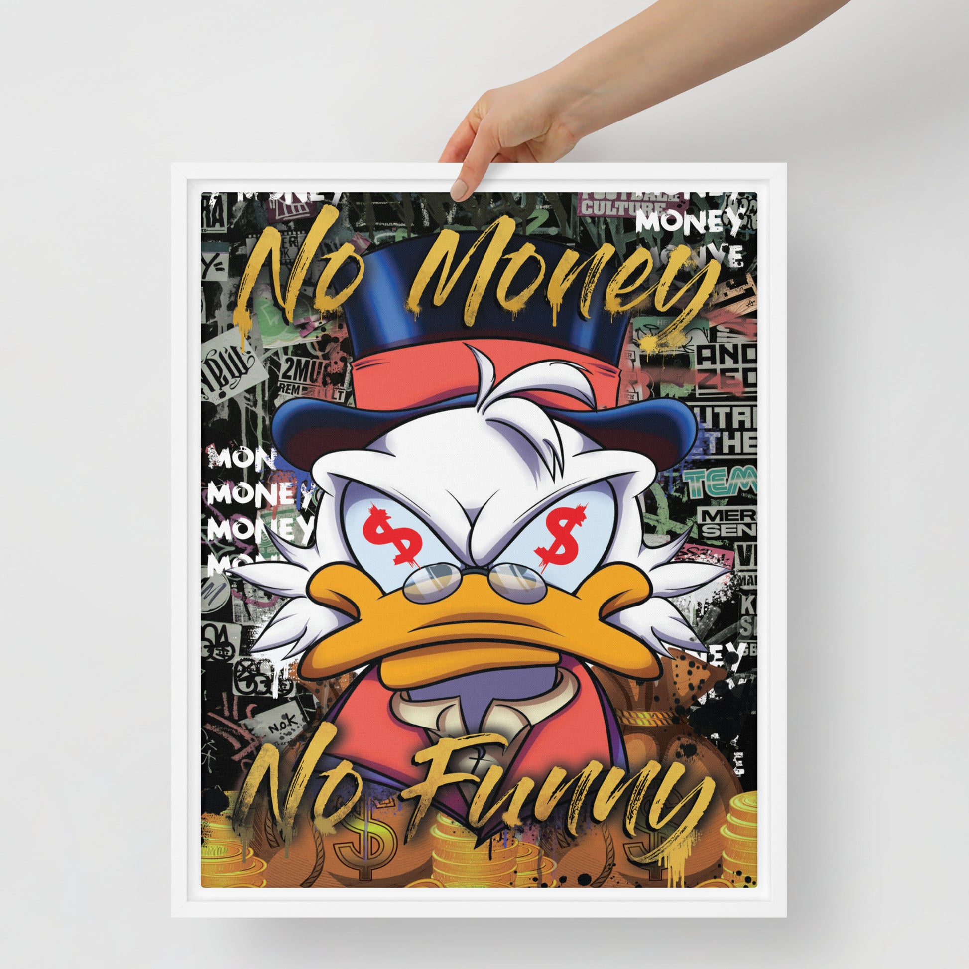 Scrooge McDuck: 'No Money No Funny' - Cool Framed Wall Canvas - KingKanvas