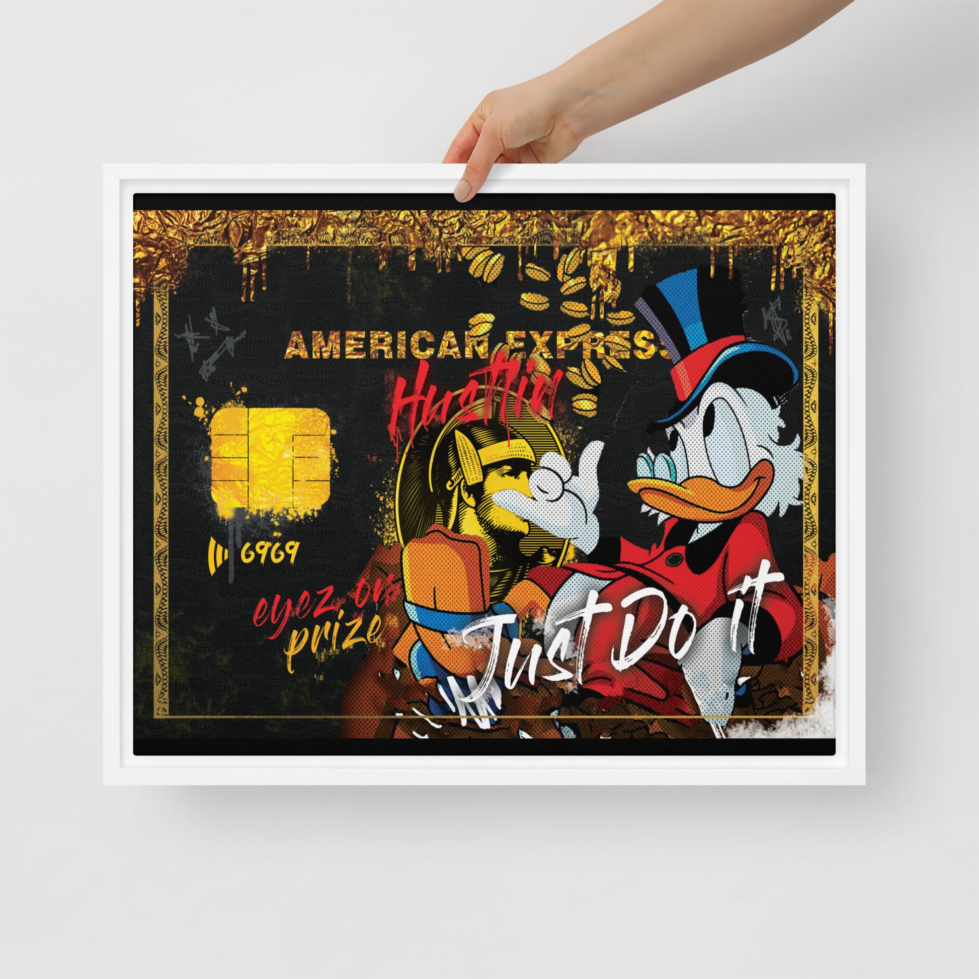 Framed Wall Canvas - American Express Card with Scrooge McDuck - Hustling, Eyes on the Prize, Just Do It - KingKanvas