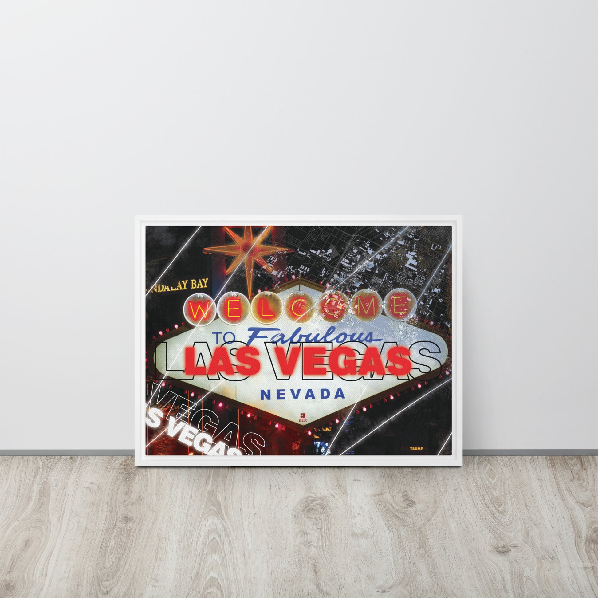 Framed Las Vegas Wall Art - Welcome to Las Vegas Sign Decor - Sin City Tourist Gift - KingKanvas