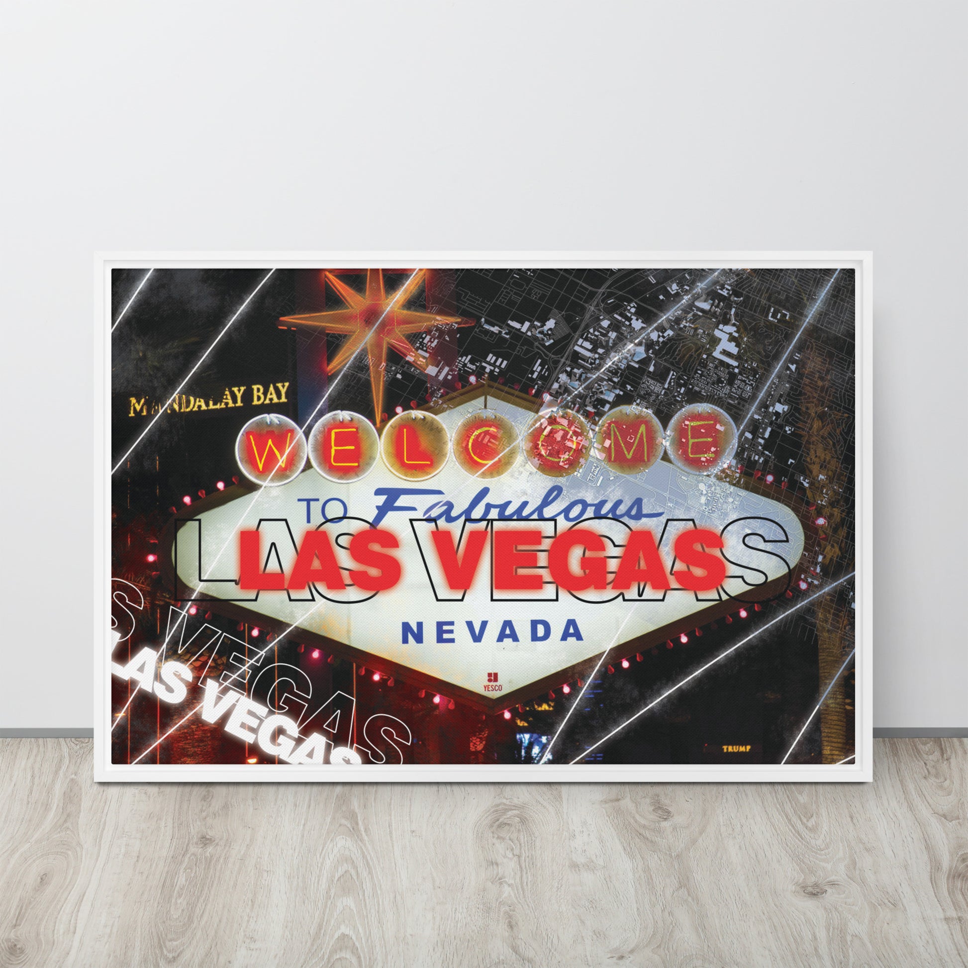 Framed Las Vegas Wall Art - Welcome to Las Vegas Sign Decor - Sin City Tourist Gift - KingKanvas